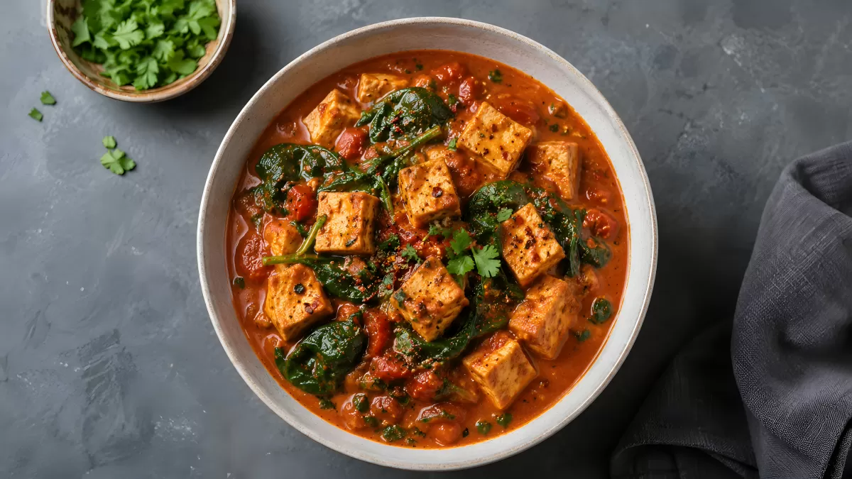 Würziges Palak Paneer mit Spinat in Tomatensoße