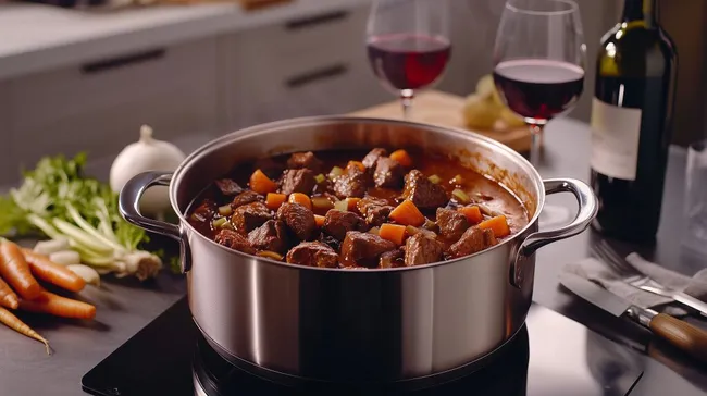 Würziges Rindergulasch mit Rotwein und Gemüse