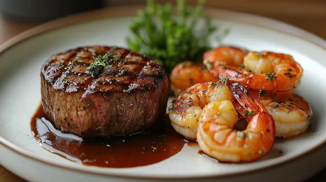 Würziges Surf & Turf: Filetsteakstück mit gegrillten Garnelen