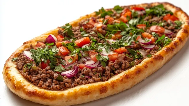 Würziges türkisches Fladenbrot mit Hackfleisch und Gemüse