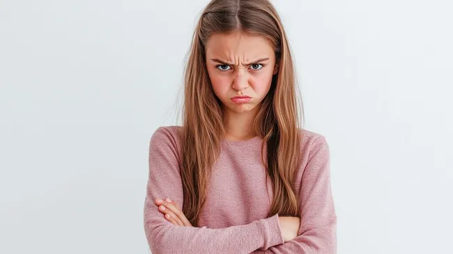 Wütende junge Frau mit verschränkten Armen