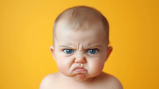 Wütender Babykopf mit grimmigem Gesichtsausdruck