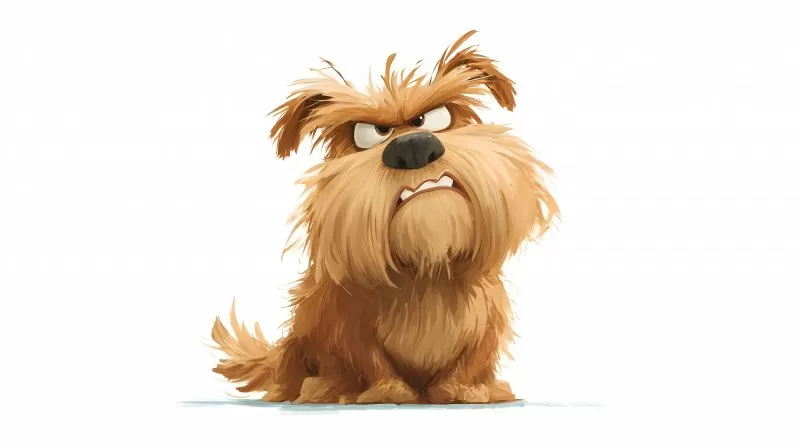 Wütender Hund Cartoon mit zotteligem Fell auf weißem Hintergrund
