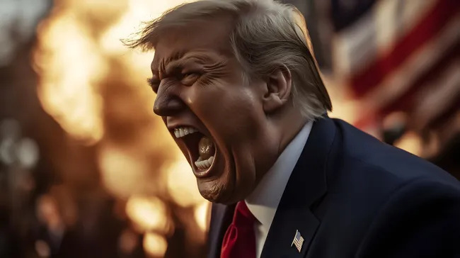 Wütender Mann in blauem Anzug schreit laut