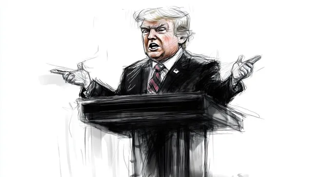 Wütender Politiker am Rednerpult - Stockfoto