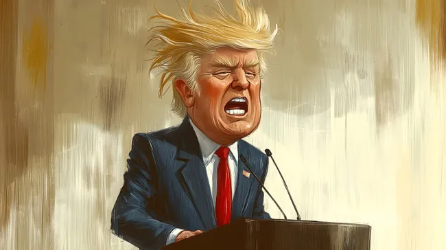 Wütender Politiker mit ikonischer Frisur