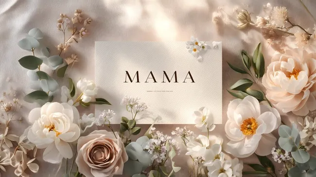 Wunderschönes Muttertagsfoto mit Blumenkranz und Geschenkbox