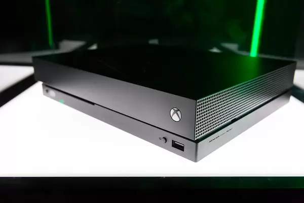 Xbox One X Project Scorpio Gaming console with green light