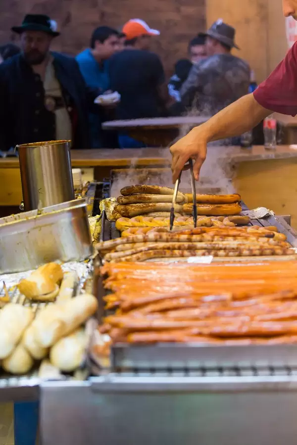 XXL bratwurst in oven-fresh baguette
