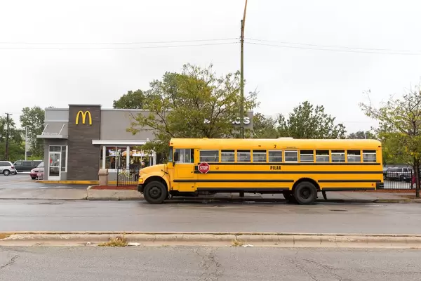 Yellow Bus parked at McDonald's