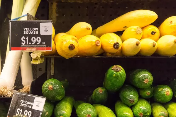 Yellow squash and zucchini squash at the supermarket