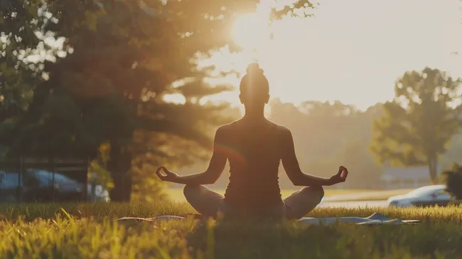 Yoga-Meditation bei Sonnenuntergang im Park