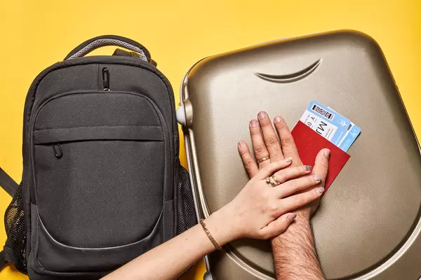 Young family traveling together