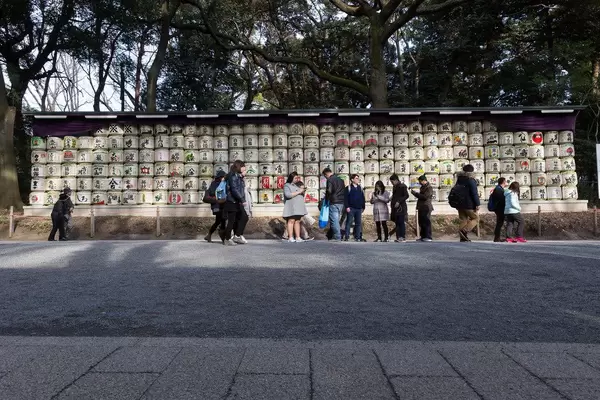 Yoyogi Park: a wall of empty sake barrels in neatly stacked