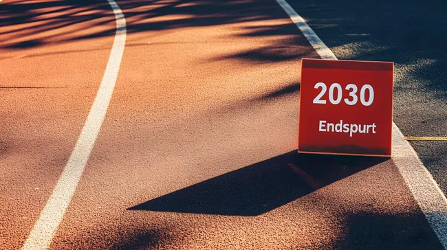 Zählendes 2030 auf der Laufbahn im Sonnenuntergangslicht