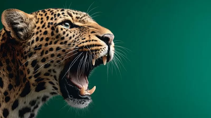 Zähnefletschender Leopard mit aggressivem Blick