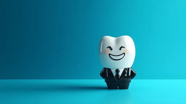 Zahnarztfigur in Anzug für fröhliches Zahnpflegekonzept