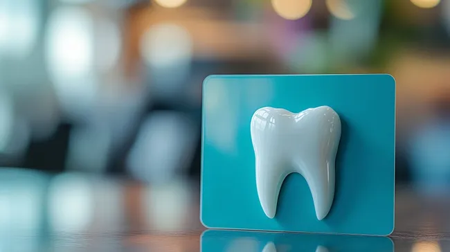 Zahnmodell auf blauer Karte für Zahnarztpraxis