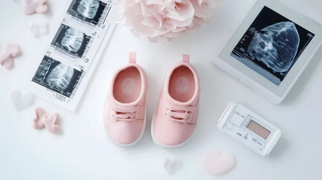 Zarte Baby-Accessoires und Ultraschallbilder