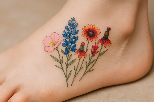 Zarte Blumen-Tätowierung an der Haut