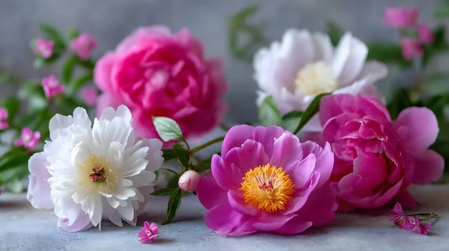 Zarte Pfingstrosen in Pastelltönen - Nahaufnahme