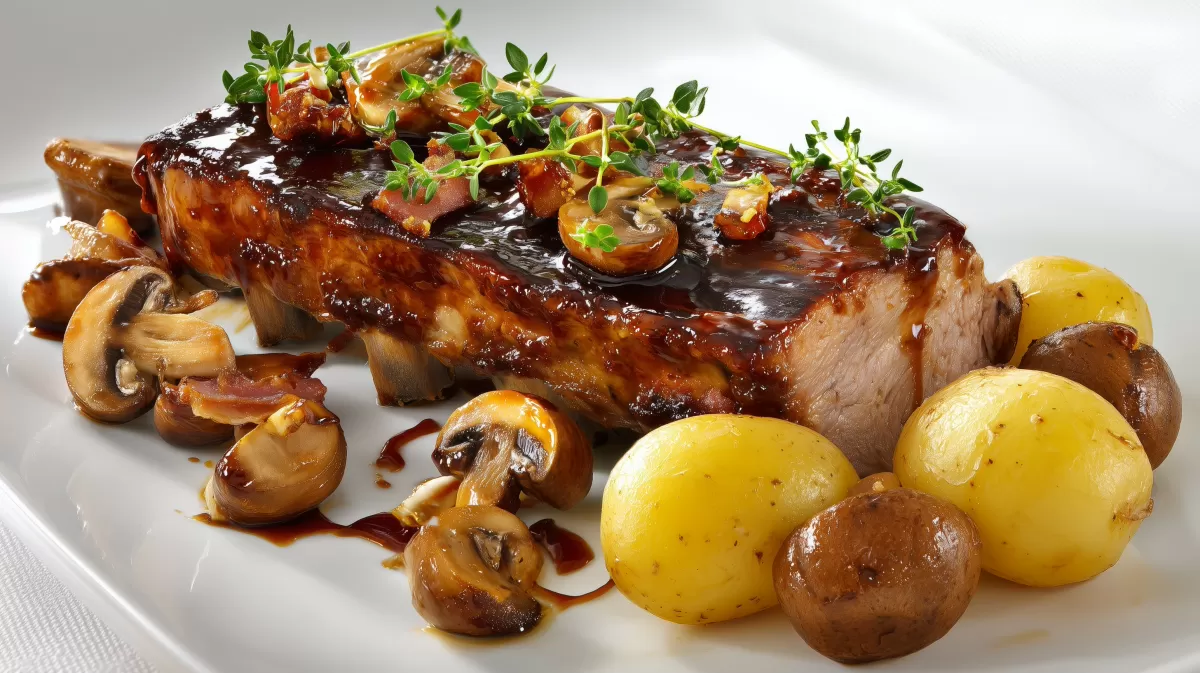 Zarte Rippchen mit Pilzen und Kartoffeln