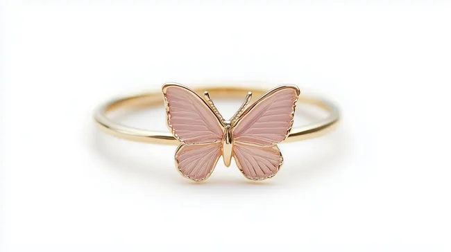Zarter Goldring mit rosa Schmetterling-Design