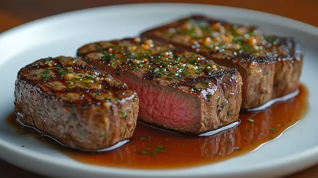 Zartes Lende-Steak mit knuspriger Kruste und Rotwein-Sauce