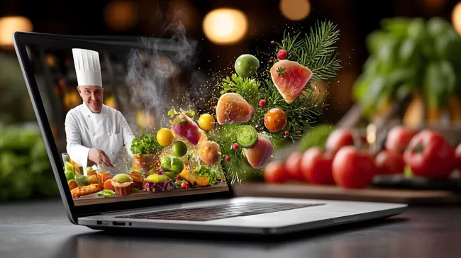 Zauberhafte Gourmetküche aus Laptop-Bildschirm