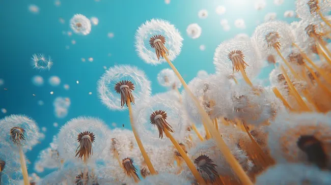 Zauberhafte Pusteblumen vor türkisblauem Himmel