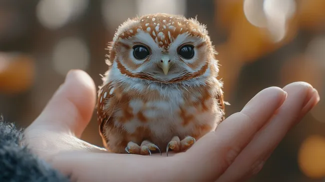 Zauberhaftes Eulenjunges auf menschlicher Hand