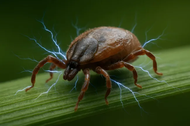 Zecke mit elektrischer Entladung auf Blatt