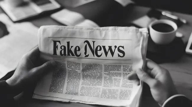 Zeitungspapier mit Aufschrift 'Fake News'