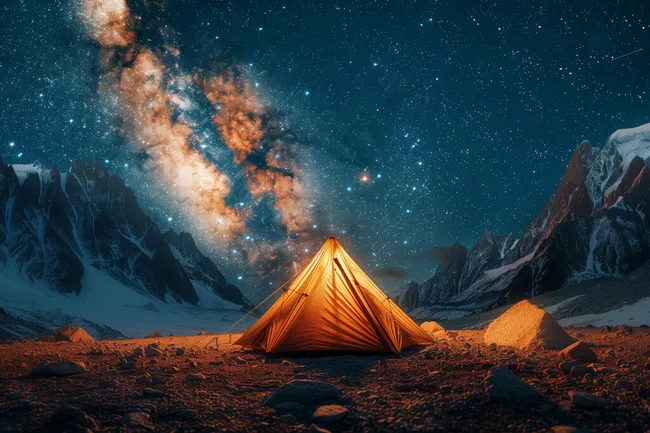 Zelten unter den Sternen in den Bergen