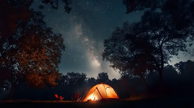 Zelten unter sternenklarem Nachthimmel in der Natur