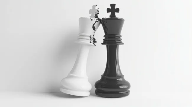 Zerbrechen der Macht - Kontrastreiches Schachfigurenmotiv