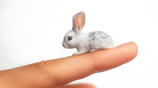 Zerbrechlicher Weißhase auf menschlicher Fingerspitze