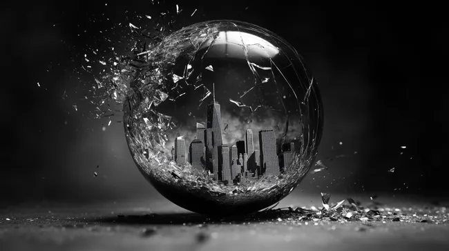 Zerbrochene Glaskugel mit Skyline von New York