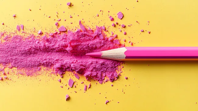 Zerbrochener rosafarbener Bleistift auf gelbem Hintergrund