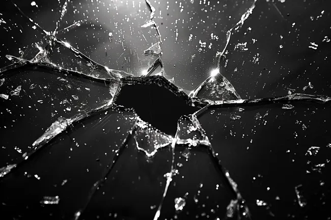 Zerbrochenes Glas im schwarz-weißen Kontrast