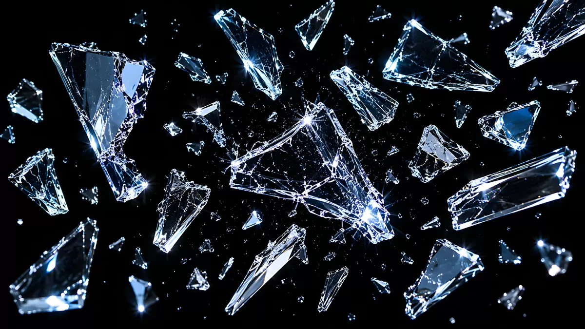 Zerbrochenes Glas splittert in scharfe Scherben