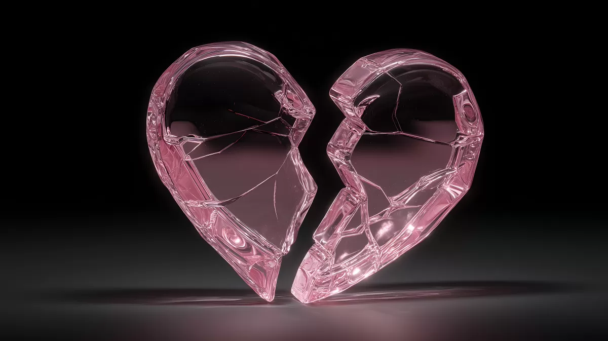 Zerbrochenes rosa Glasherz auf schwarzem Hintergrund