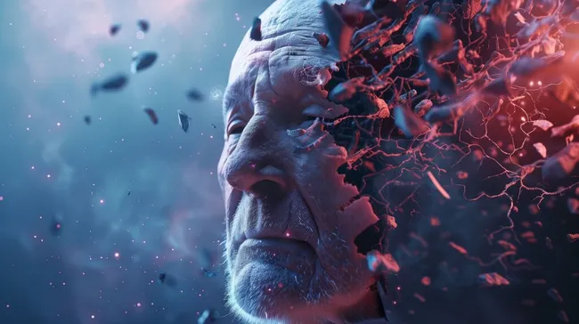 Zerfallende Gesichtsdarstellung mit roten Rissen