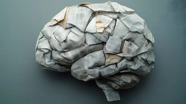 Zerknitterter Zeitungsartikel als Gehirn-Symbol