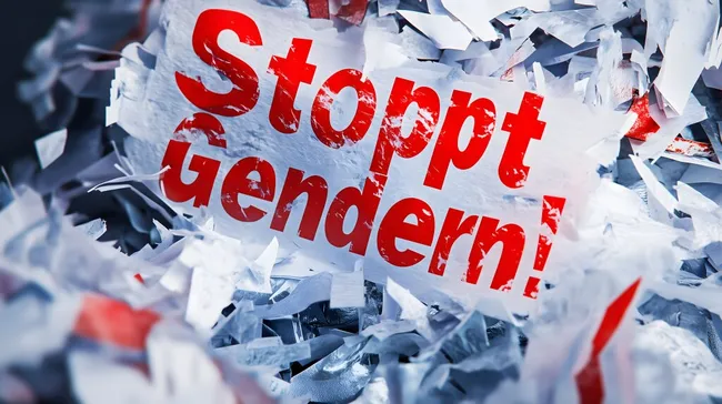 Zerknittertes Papier mit Aufruf gegen Gendern