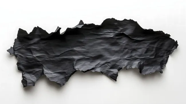 Zerknittertes schwarzes Papier auf weißem Hintergrund