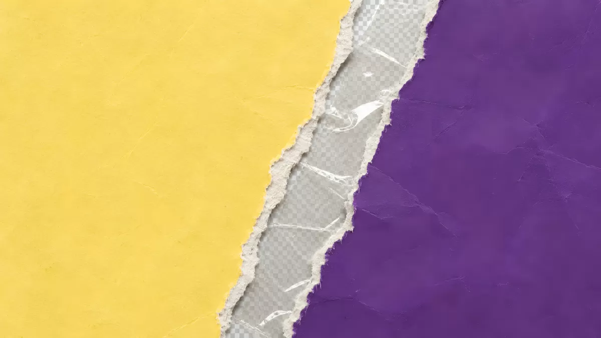 Zerrissenes Papier in Gelb und Lila mit transparenter Mitte