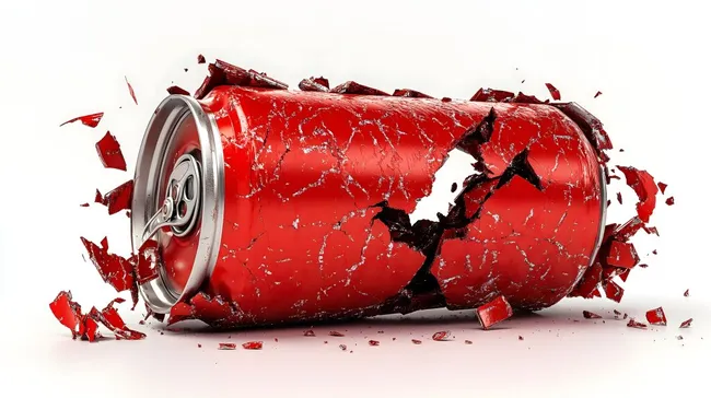 Zerschlagene Getränkedose in kräftigem Rot