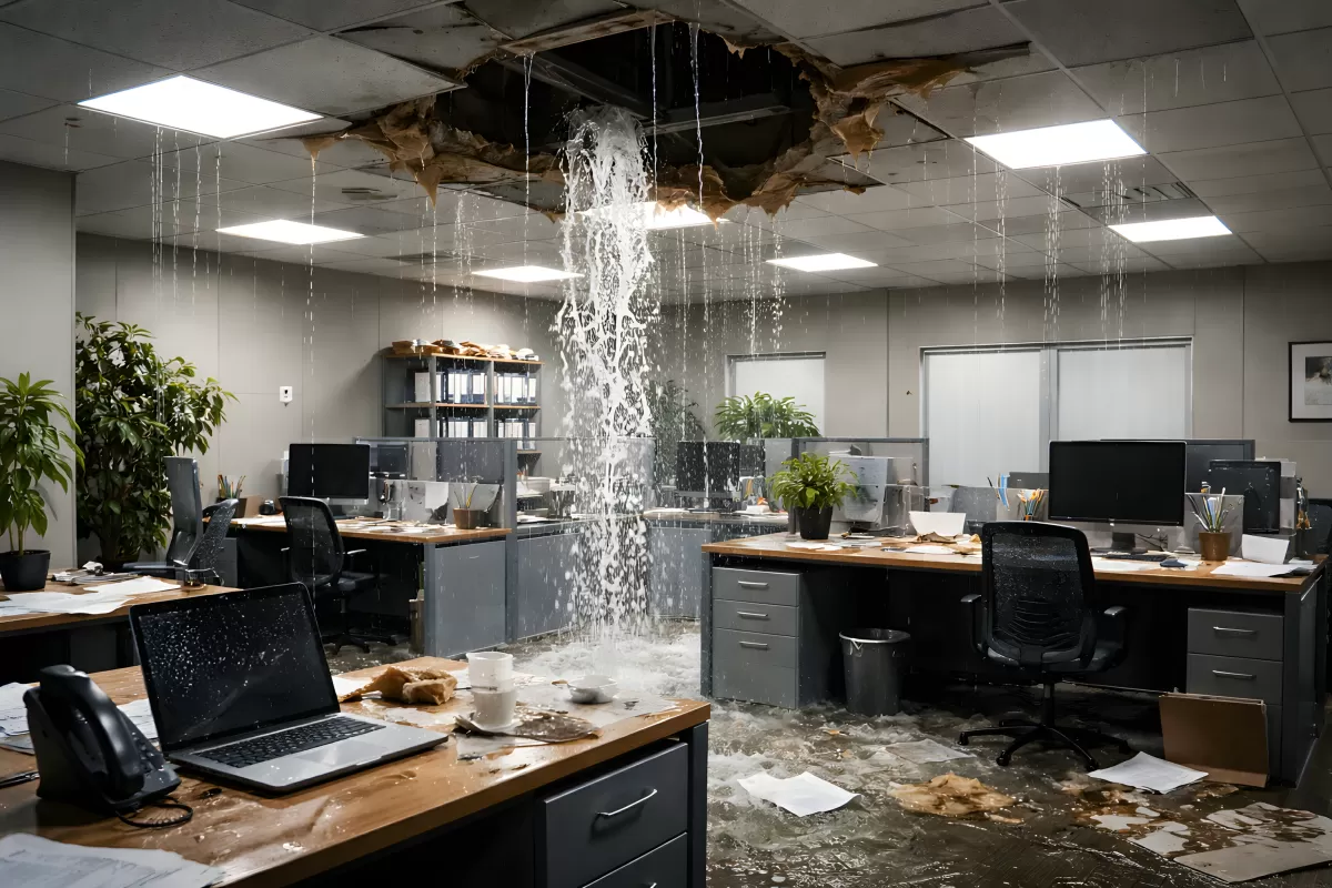Zerstörtes Büro mit Wasserschaden