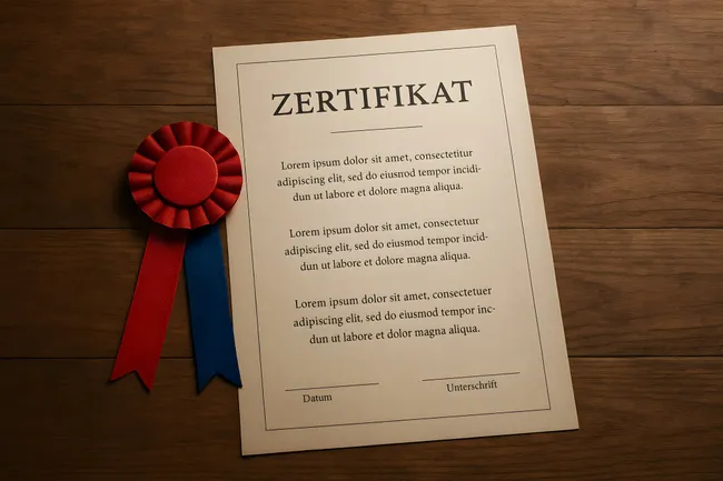 Zertifikat mit roter Schleife und Blindtext